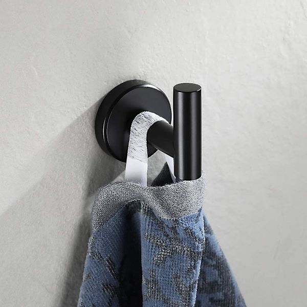 Svart handdukskrok för badrum, klädkrok för badrum, kök, garage, väggmonterad (2-pack) Brushed