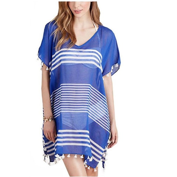 Chiffong Dam Kaftan Strandkläder Liten Tofs Randig Bikiniöverdel