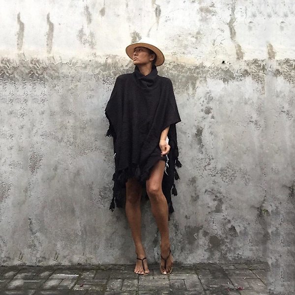 Højhalset Sommer Bikini Cover Up Halværme Kvast Strandtøj