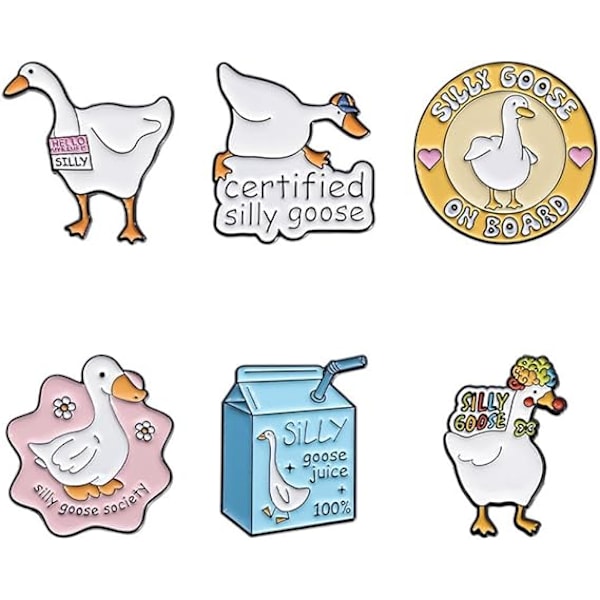 6 stk. Søde Gås Brev Pins Sjove Ord Dyr Emalje Pins Sæt And Juice Box Brocher Badge Tøj Rygsæk Dekoration til Børn Mænd Kvinder