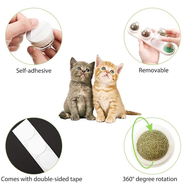 Kattmynta Bollar 4-pack Kattmynta Vägg Leksaker Naturliga Säkra Hälsosamma Vägggodis Roterbar Tugga Tandvård Kattleksak