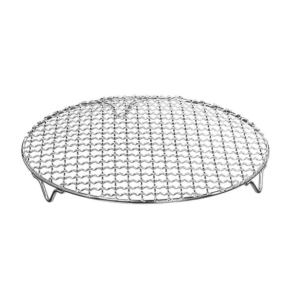 [LCS]304 Rustfrit Stål Multifunktionelt Rundt Grillnet med Fod Grillrist Dampbageplade Camping O Silver