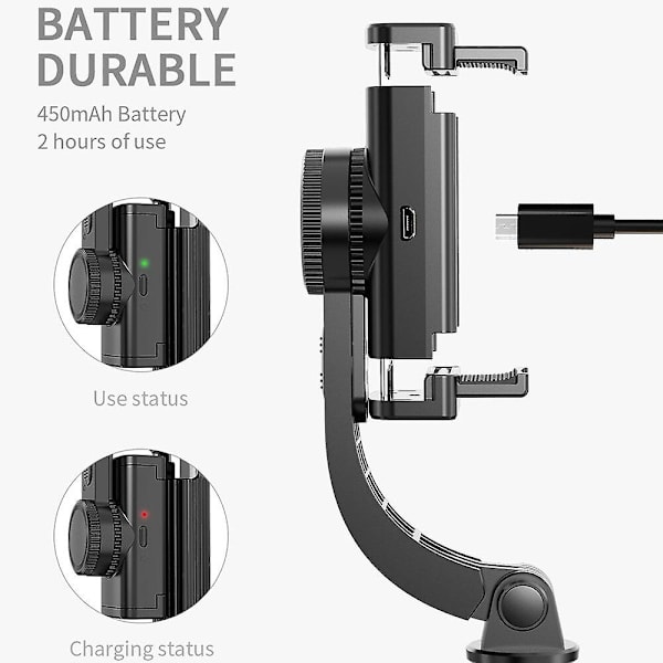 Håndholdt Gimbal Stabilisator Mobiltelefon Selfie Stick Holder Justerbart Stativ Kompatibel med Iphone Xiaomi Redmi Huawei Samsung Android L08 Black