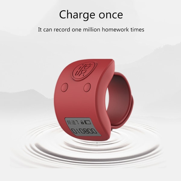 Mini Digital LCD Elektronisk Finger Ring Håndtæller 9 Cifre - WELLNGS Red