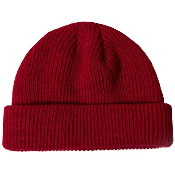 Varm Vinter Strikket Hue Fisherman Varmere Watch Cap Skully Daglig Ski Hue Wine Red