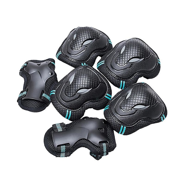 6 st/set Knäskydd Armbågsskydd Handledsskydd Skyddsutrustning Set för tonåringar och vuxna för rullskridskoåkning Blue Black M