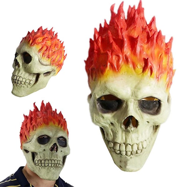 Liekehtivä luuranko kypärä/kasvosuojus Ghost Rider inspiroima, puettava kauhu kasvosuojus Halloweeniin Red