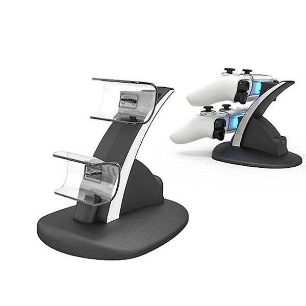 Ny Ps5-spilcontrolleroplader med dobbelt USB-C-opladningsport, LED-indikator, ladestation/dock/stander, kompatibel med Playstation 5-gamepad black