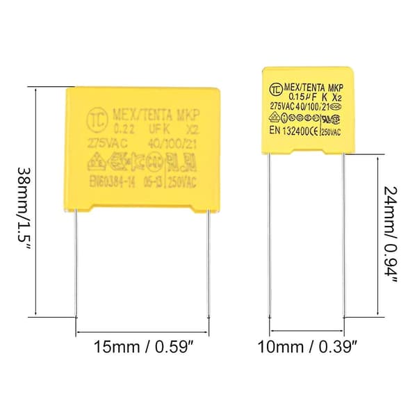 Sikkerhetskondensator 0.47UF 0.22UF 0.33UF 0.82 0.68 275V474K X2 MKP 15mm Pin Pitch 0.82