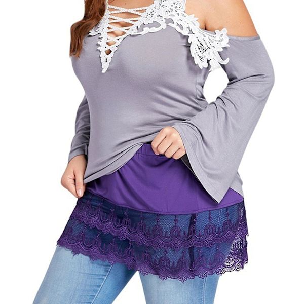 Minihame Paita Jatkeet Pitsi Ontto Ommel Lyhyt Hame Jatkeet Naisille Purple 2XL