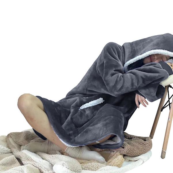 Flanell Filt med Huva, One Size dark gray