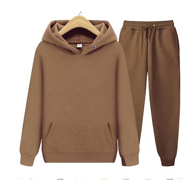 Herr Dam Casual Kläder Kostym Sportkläder Kostym Enfärgad Pullover + Byxor Kostym Julklapp brown 3XL