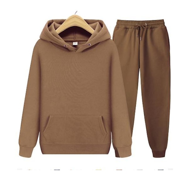 Herr Dam Casual Sportkläder Kostym Enfärgad Pullover + Byxor Kostym Julklapp brown 3XL