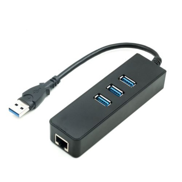 USB 3.0 hub 3 port adapter med LAN / RJ45 Gigabit Ethernet bla
