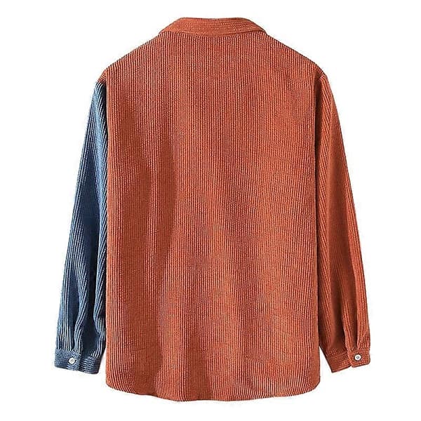[LCS]Herre Shacket Patchwork Langærmede Knap-ned Fløjls Skjorter Kompatibel med Mænd Orange Blue 2XL
