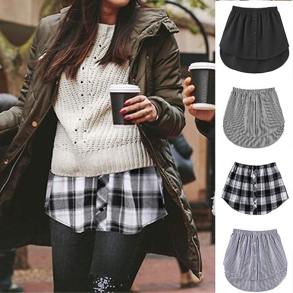 Skjorteforlengere Justerbar Lagdeling Falske Topper Nedre Kant med Elastisk Strikk Mini Skjørt White Black 5XL