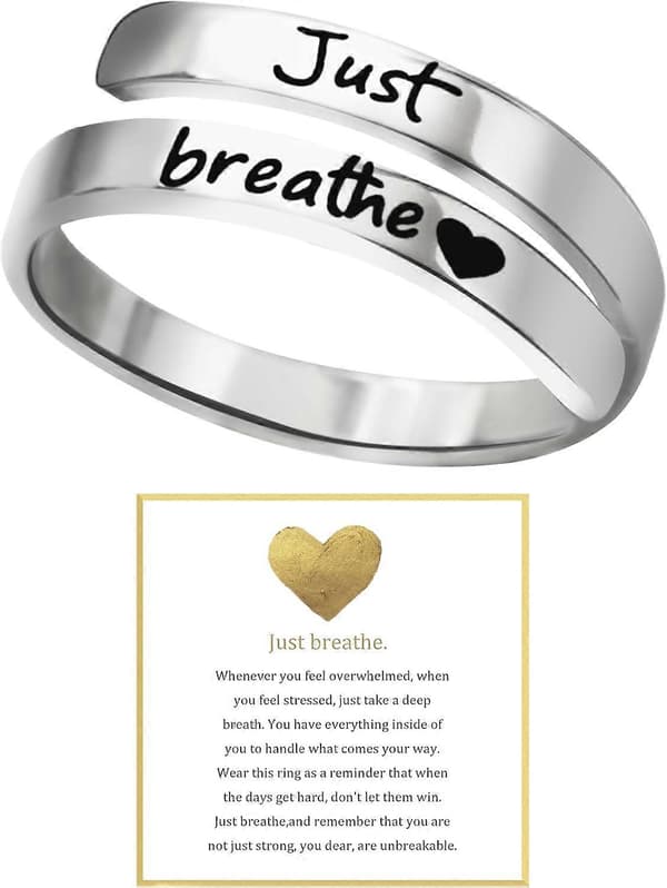 Just Breathe Ring til Kvinder, Justerbar Hjertering, Spiralviklede Helbredende Ringe i Rustfrit Stål, Inspirerende & Hjertevarm Gave Gold One Size