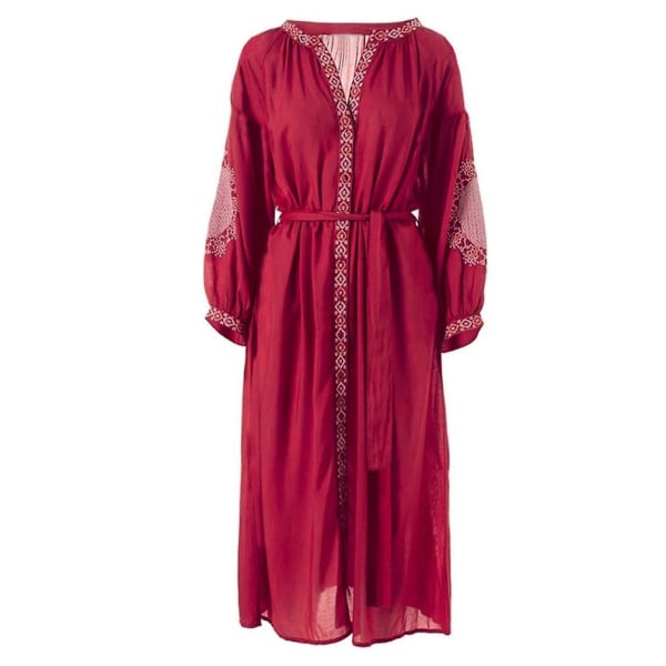 Broderad Kaftan för Kvinnor Strandkläder Knappar Solskydd Bikiniöverdrag