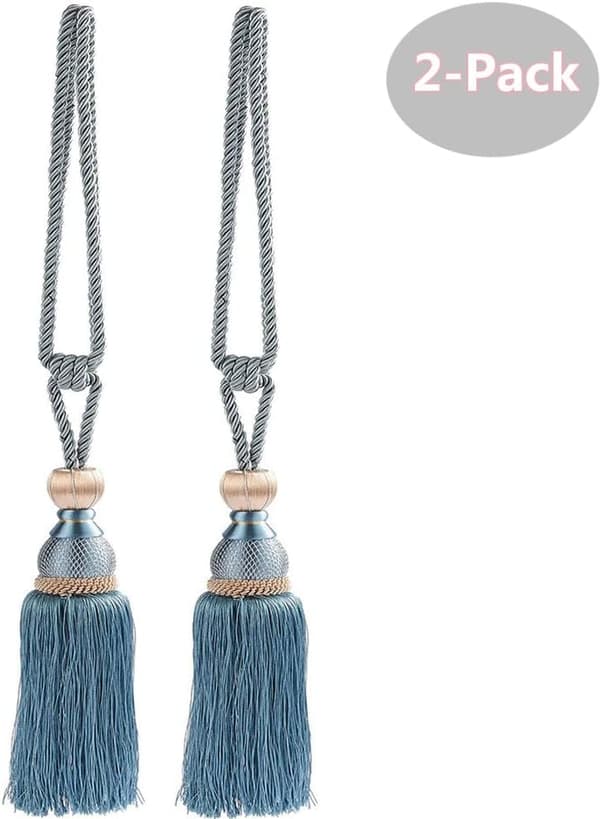[LCS]2 PCS Curtain Tie Backs Rope, Long Tassel Curtain Holdbacks, Tieback Rope for Home Decor and Office Window Drape, (Blue) Light blue