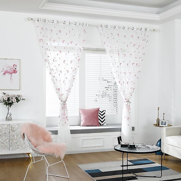 Broderte Ring Topp Vindusgardiner For Soverom Pink 140*260cm