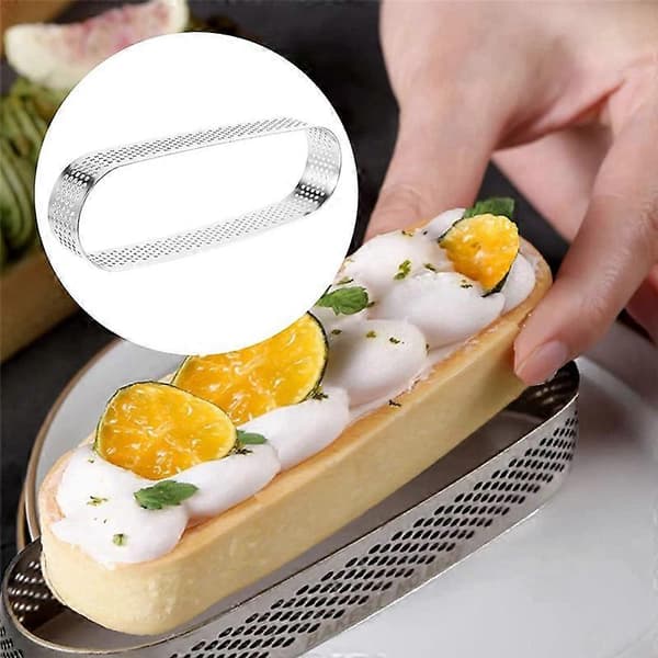 8 stk. ovale terteformer, fransk dessertmousse fruktpai tertering quiche kakeform, rustfritt stål Silver
