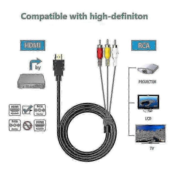 HDMI til RCA-kabel, 1080p 1,5 m HDMI han til 3-RCA video lyd AV-kabel