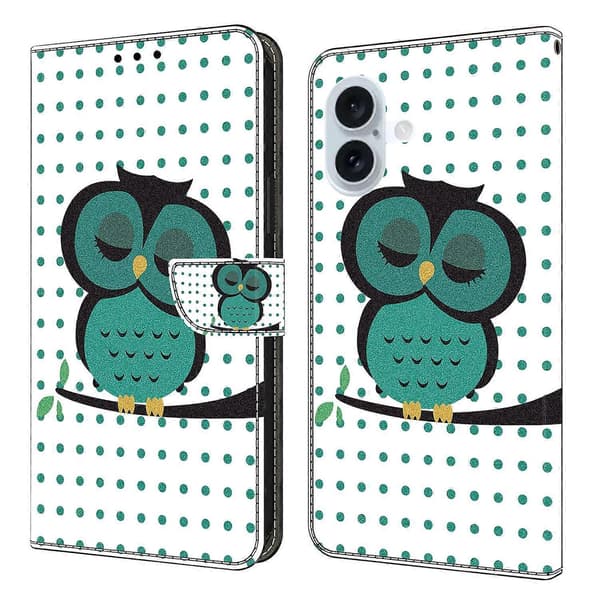 [LCS]Compatible with iPhone 17 Case Magnetic Closure 3D Pattern Leather Wallet Phone Cover-lingling} Multicolor Multicolor Sleeping Owl