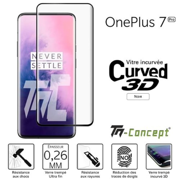 Böjt 3D härdat glas - Oneplus 7 Pro - Svart