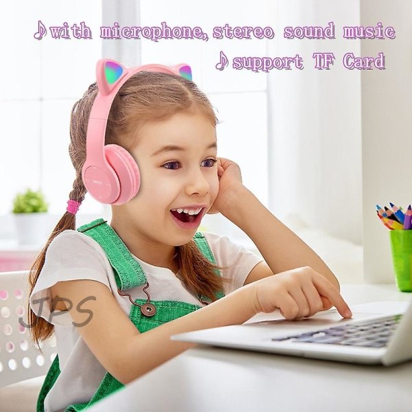 Trådlösa hörlurar Cat Ear With Mic Blue-tooth Glow Light Stereo Bass Hjälmar Flickor Presenter PC Telefon Gaming Headset Pink