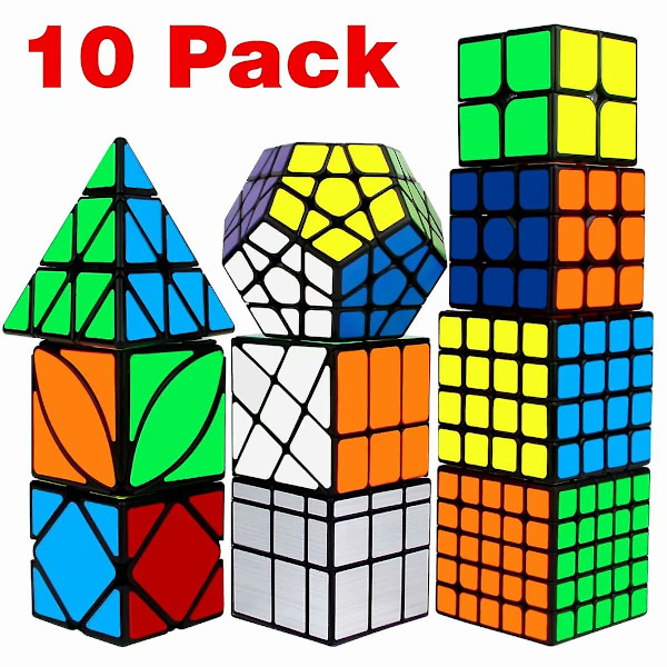 Speed Cube Set, magisk kub-paket 2x2 3x3 4x4 5x5 Pyramid - Pussel Kub Leksaker Presentförpackning med 10
