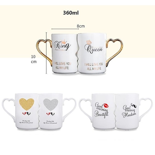 2 stk./sæt Par Kop Keramisk Kys Krus Valentinsdag Jubilæum Bryllup Fødselsdag Julegave A with Lid box