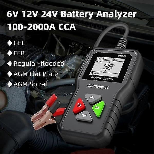 Bm550 Bilbatteritester 6v 12v 24v 100-2000 2ah-220ah Batterisystem Deteksjon Automatisk Batterianalysator