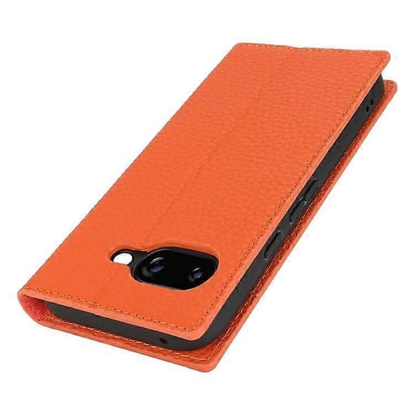 För Google Pixel 9a Plånboksfodral Äkta Kohud Telefonfodral Litchi Textur Orange