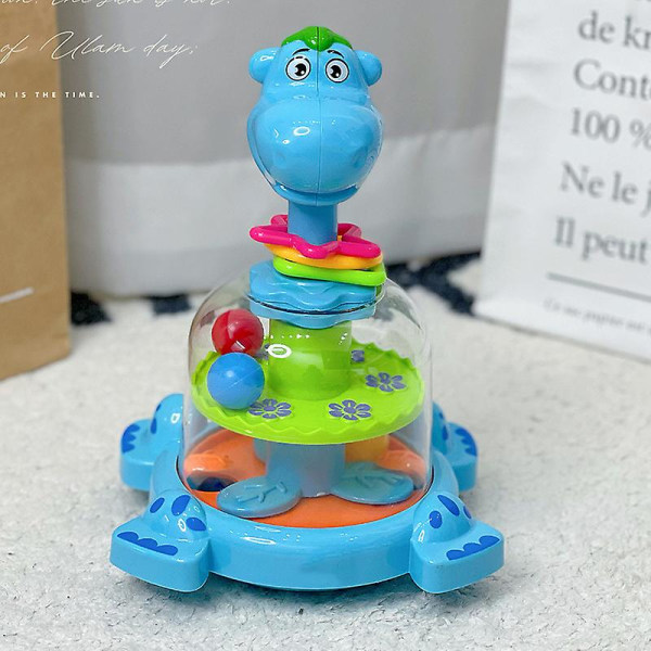 Push And Spin Ball Spinner Leksak För Småbarn Tecknad Animal Fun Ball Popper Leksak Med Ljud Pink Hippo