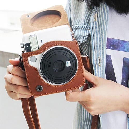 [LCS] Skyddande PU-läderfodral med rem kompatibelt med Fujifilm Instax Mini 7