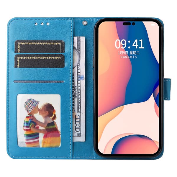 Læder telefoncover til iPhone 14 Pro Max Blue