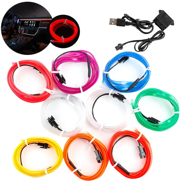 EL Wire Car LED Interiör Strip Light USB Neon Wire Lights Ambient Light USB Party Atmosphere Diode Red