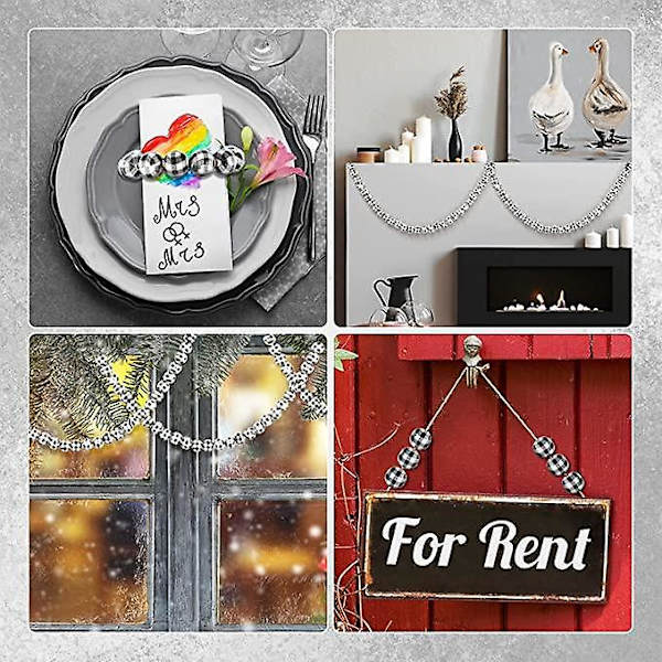 100 st DIY Rutig Tryckta Träpärlor Runda Distanspärlor För Smyckestillverkning Black white