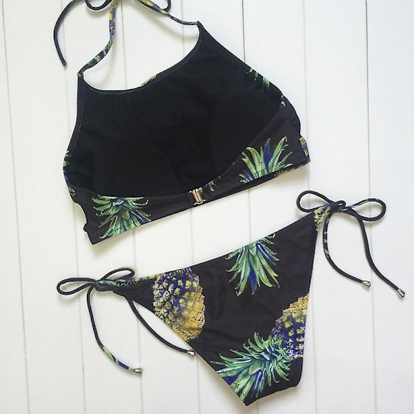 Sexig Dam Ananas Tryckt Halter Bandage Vadderad Bikini Set Baddräkt Strandkläder M