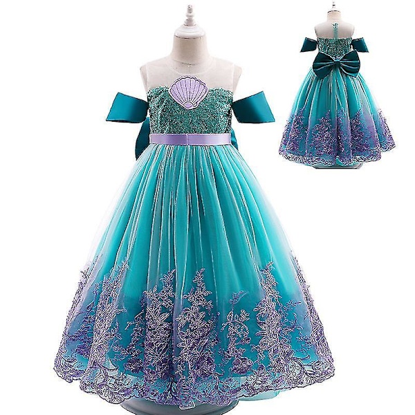 Ny Sjöjungfru Spets Prinsessklänning, Sommar Prinsessklänning för Flickor. (150cm)