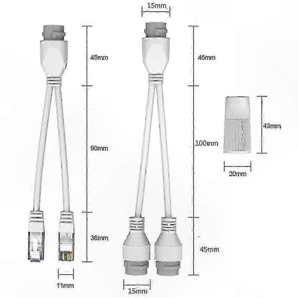 Ethernet Splitter Adapter 1 til 2 Porter Vanntett POE-separator for Samtidig Online Bruk Slitesterkt ABS-materiale