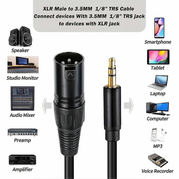 [LCS] Professionel XLR han til 3,5 mm kabel - Mikrofon lydadapter for overlegen lydkvalitet 3M