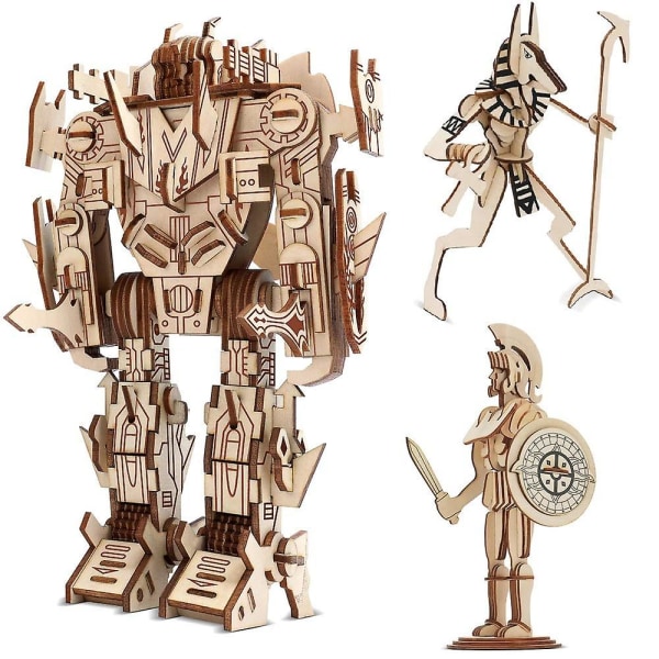 3d trämontering träpussel leksak hantverkssatser presenter för barn vuxen romersk krigare Anubis Set med 3 byggstenar