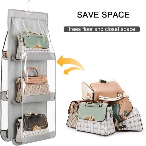 Hanging Handbag Organizer, 2 Pieces 6 Pockets Dustproof, Storage