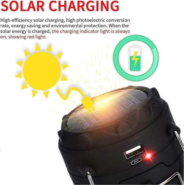 [LCS] LED Solar Campinglykt Lommelykter - USB Oppladbar, 2 Strømmoduser
