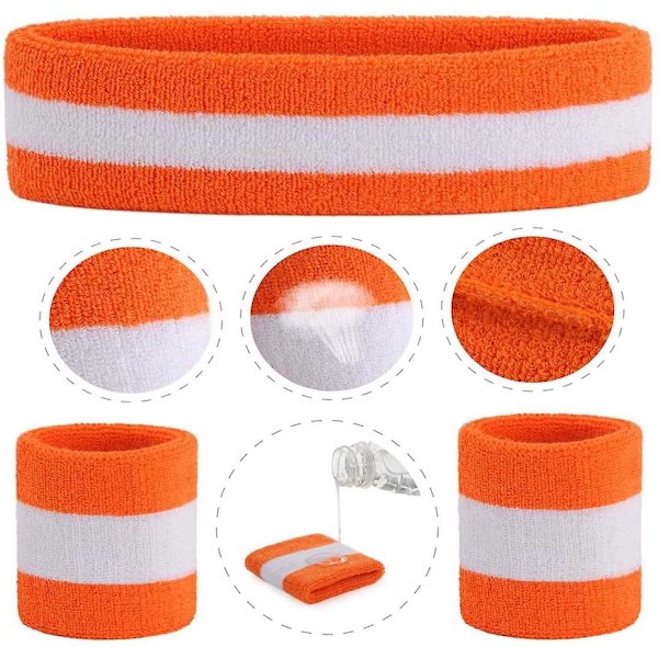 Urheilullinen puuvillainen hikinauha rannekkeella Orange white