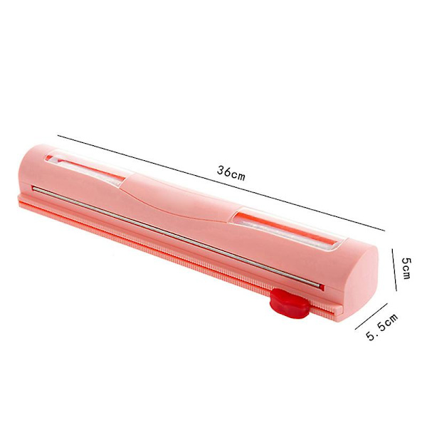 Plastfoliedispenser med glidskärare Återanvändbar folie- och tätningsfilmskärare Köksförvaring Pink