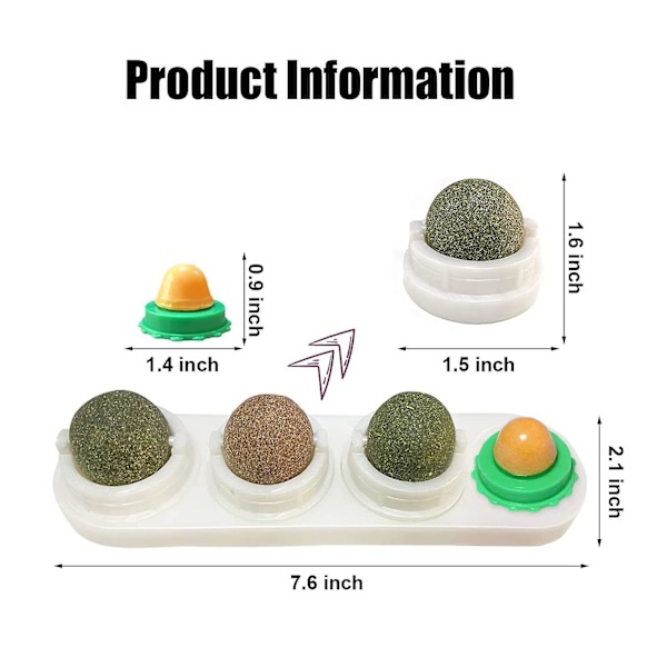 Kattmynta Bollar 4-pack Kattmynta Vägg Leksaker Naturliga Säkra Hälsosamma Vägggodis Roterbar Tugga Tandvård Kattleksak