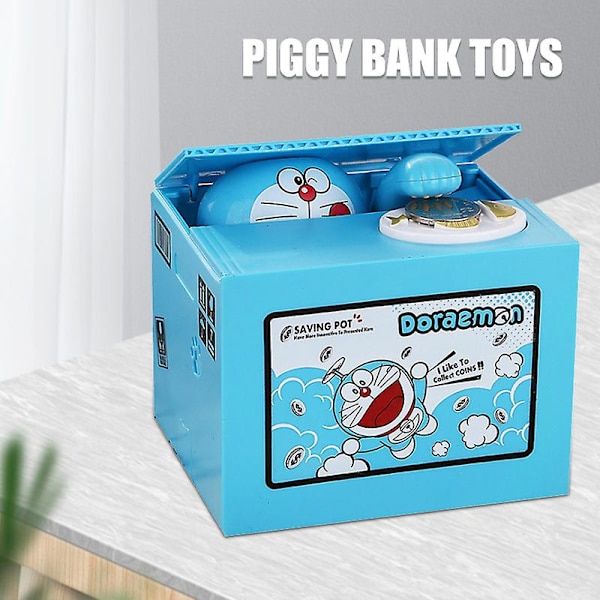 Elektrisk spargrisleksak Rörlig Blyg Tecknad Figur Stjäl Mynt Kreativ Automatisk Myntbank Leksak Doraemon