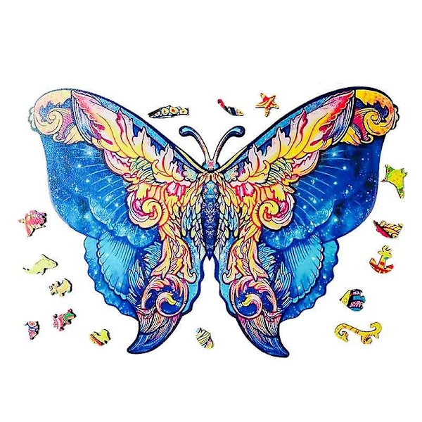 Unik Form Træpuslespil Jigsaw DIY Hjernetræning Pædagogisk Legetøj Butterfly A3